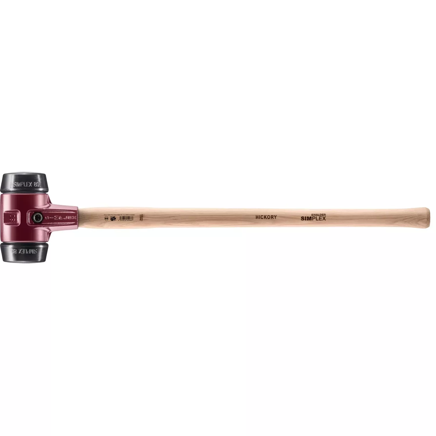 Halder 3002.081 Simplex Sledgehammer with Black Rubber Inserts, Cast Iron Housing and Hickory Handle
