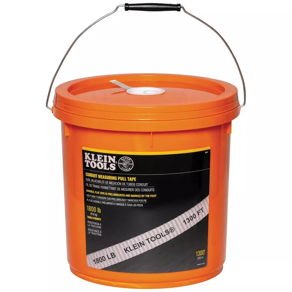 Klein Tools 50131 Conduit Measuring Pull Tape for Heavy-Duty Cable and Wire Pulling, 1800-Pound x 1300-Foot Long